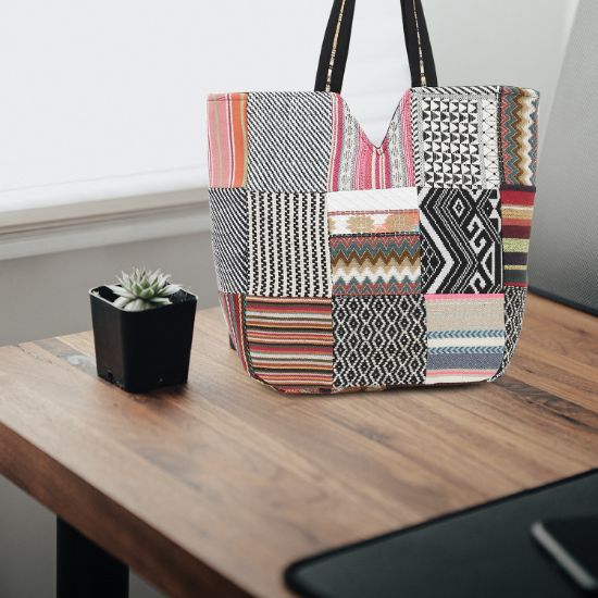 Picture of Black And White Multicolor Patchwork ToteBag