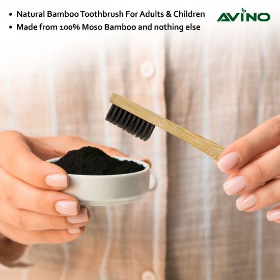 Picture of Avino wooden toothbrushes multi-pack for a good oral hygiene pk of 6 different colours 