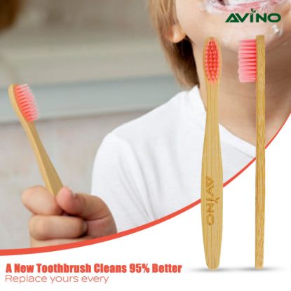 Picture of Avino plant-based bristles bamboo pink toohbrush, soft natural toothbrush for kids, PK-3