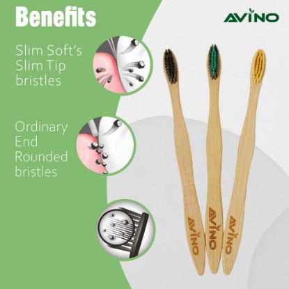 Picture of Avino Soft Bristles Eco-Friendly Natural Bamboo Organic Wooden Toothbrush different brushes for all family members